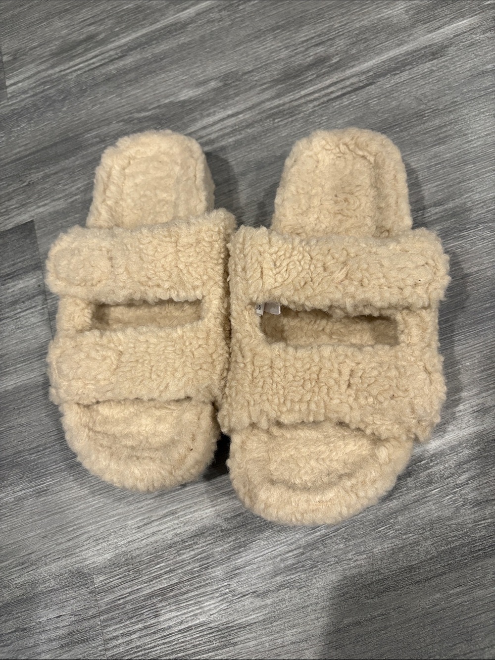 Target Cream Fuzzy Double-Band Slide Slippers